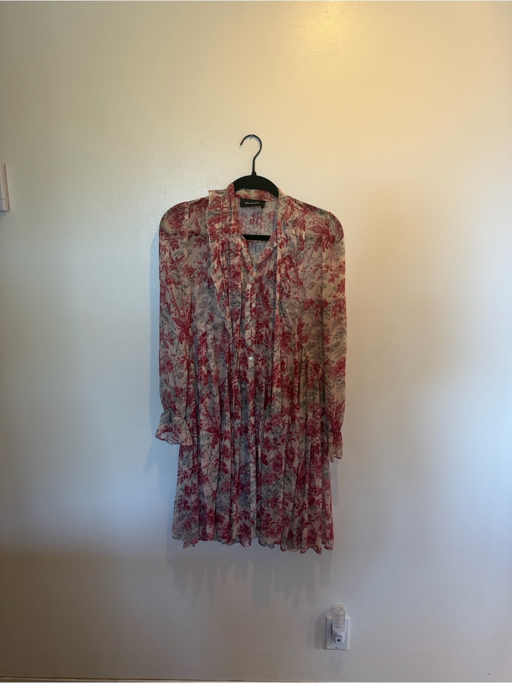 The Kooples Sheer Floral Ruffle-Tier Dress in Red and White